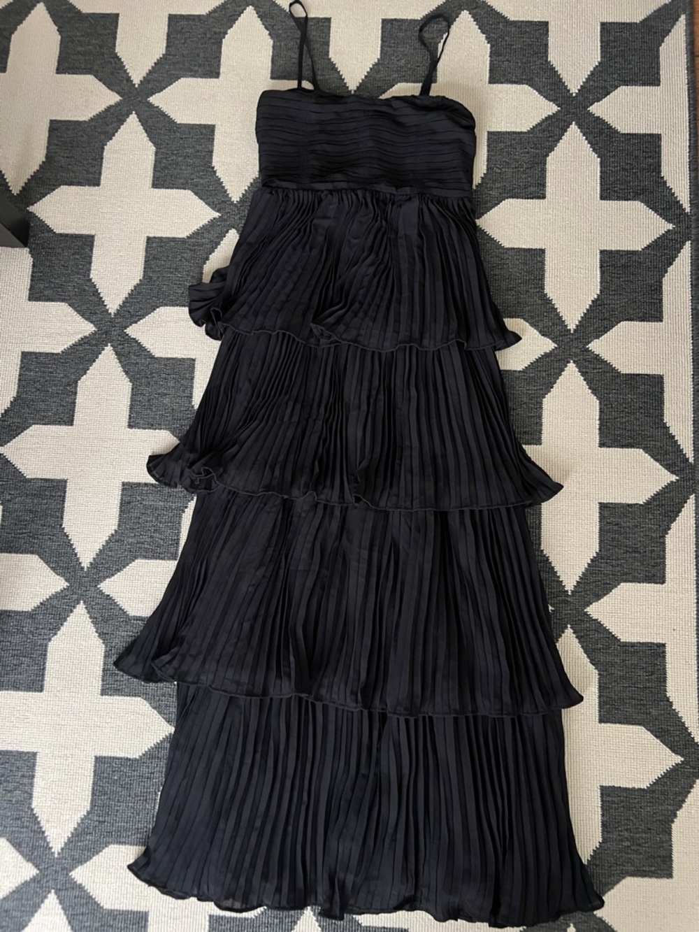 American Eagle Black Pleated Tiered Maxi Dress